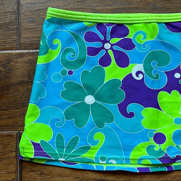 Vintage Limited Too bright neon blue & green mini skirt swim coverup - Picture 3 of 9